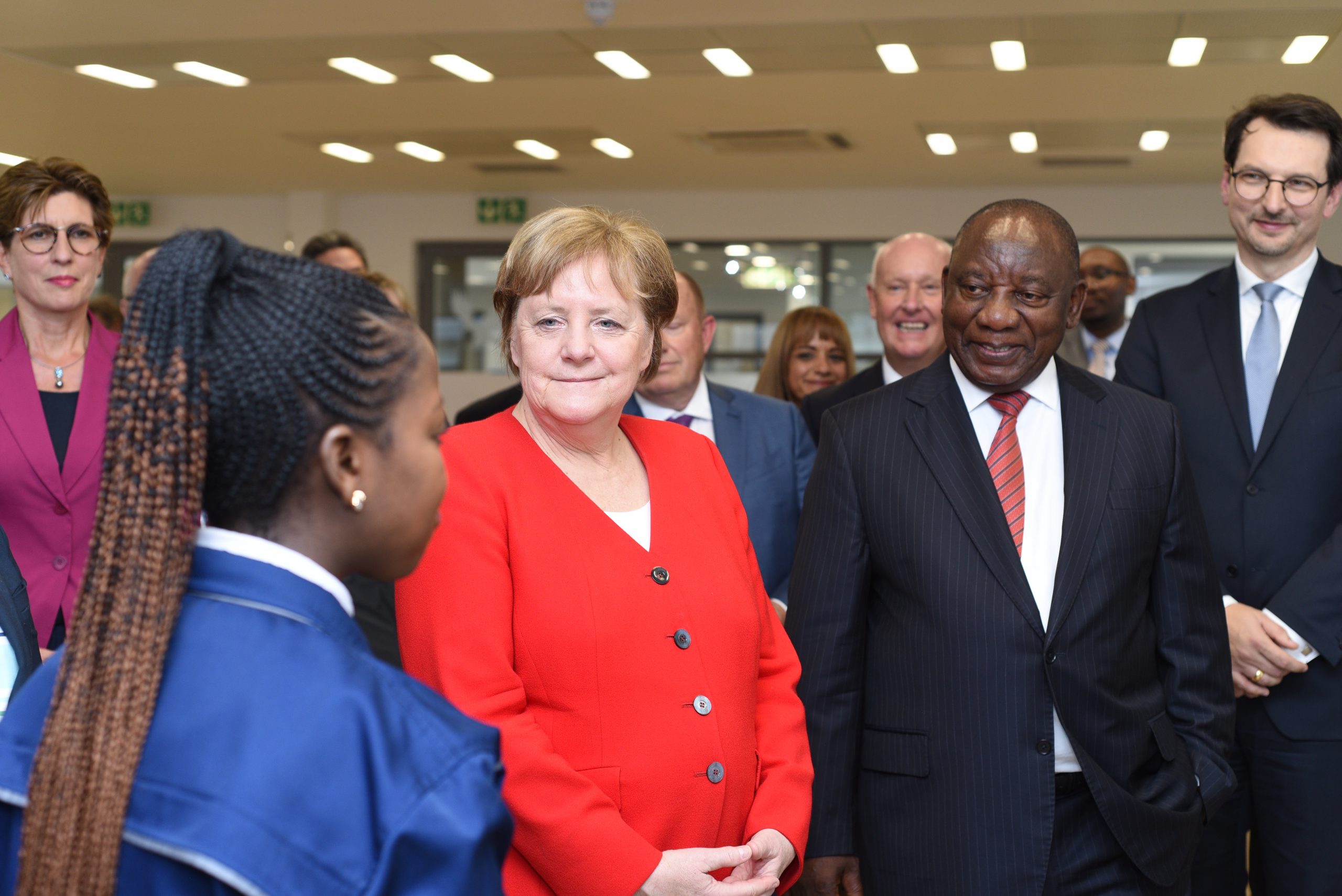 Ramaphosa and Merkel at engineers BMW Tshwane