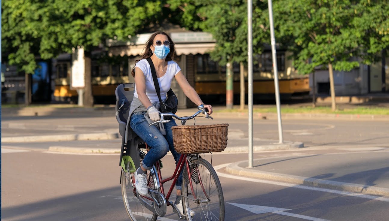 In Belgium, wearing face masks is mandatory even on a bicycle