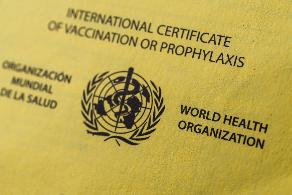 As of today corona stamp in yellow vaccination booklet