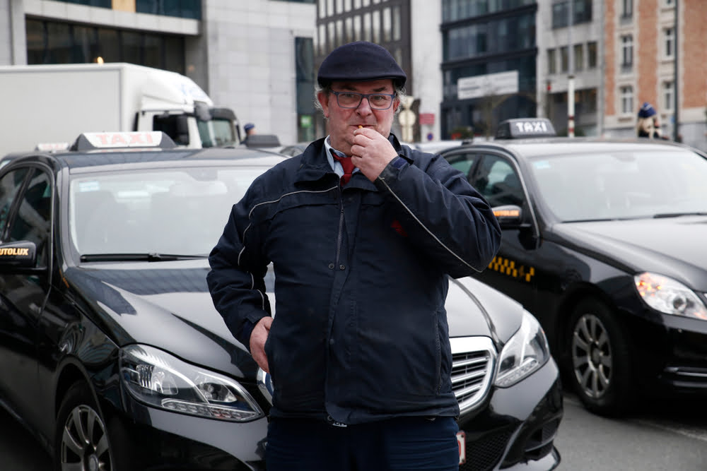Protesterende Uber-chauffeurs in Brussel